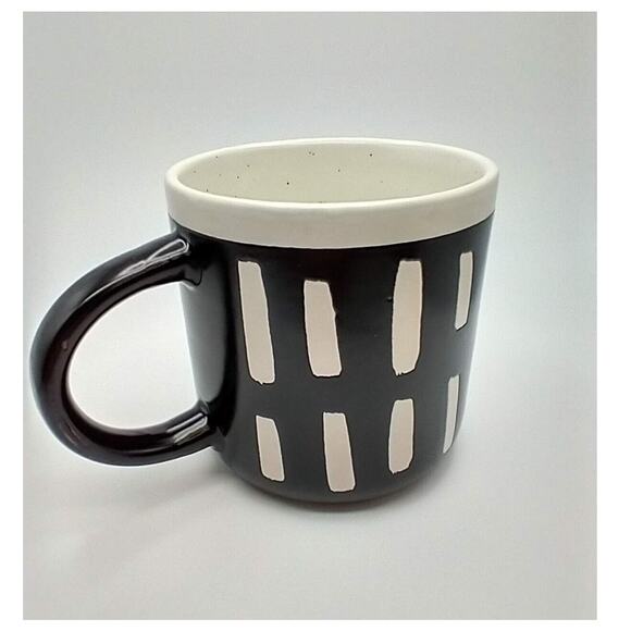 VTG MCM Cream Speckled Stoneware Mug Black Striped Glaze 14oz C Handle - Picture 8 of 8